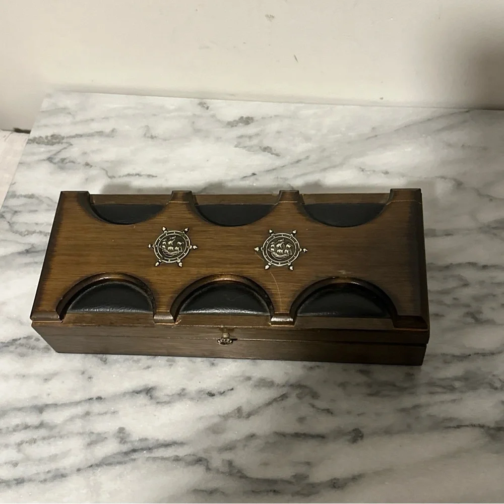 Wooden pirates chest jewelry Box sailboat/ sailboat wheel details